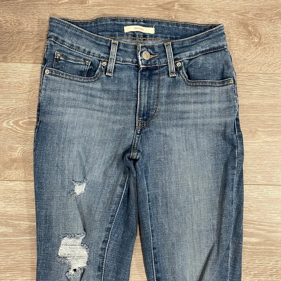 Levi’s 711 Skinny distressed mid rise ankle raw hem denim jeans W24 L30 - Picture 2 of 16